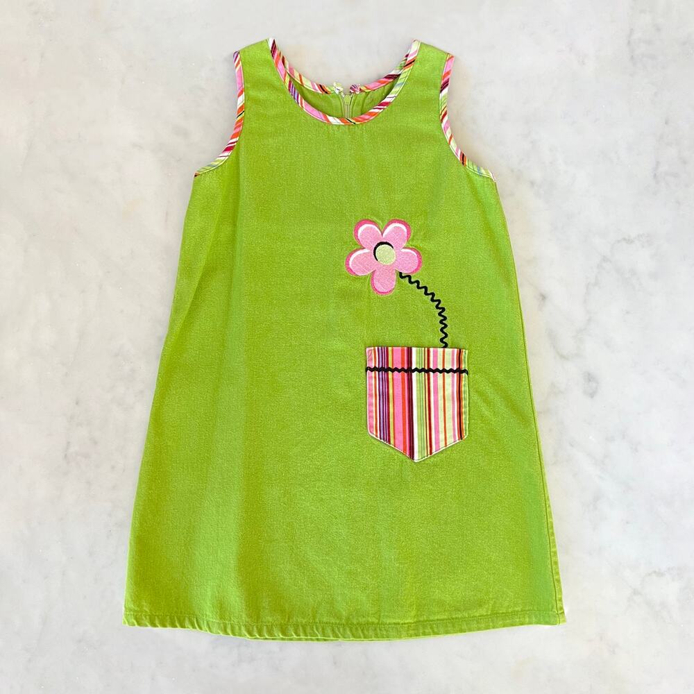 Vintage Y2K Green + Pink Flower Pocket Sleeveless Jumper Dress by chez ami / 4 5